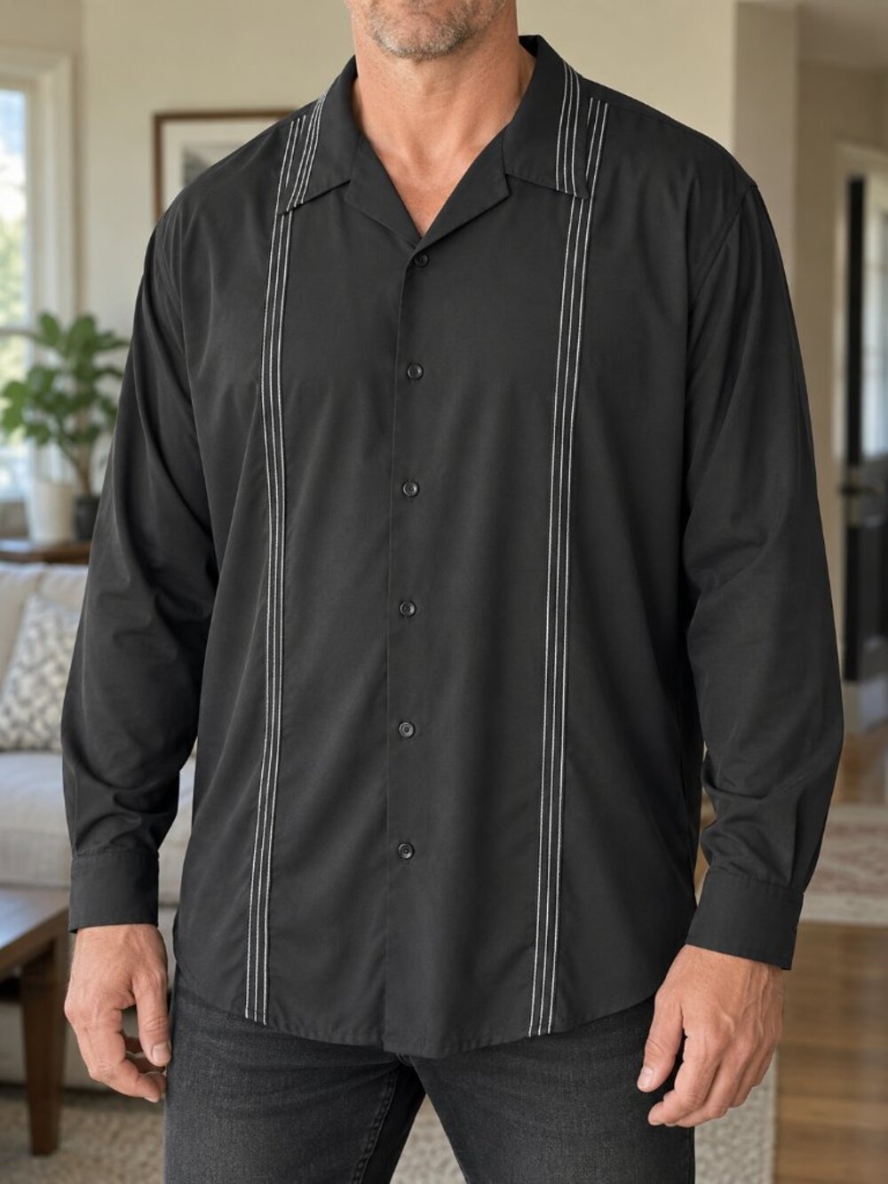 Favo Men's 3XLT Black Contrast Stitch Button Down Shirt